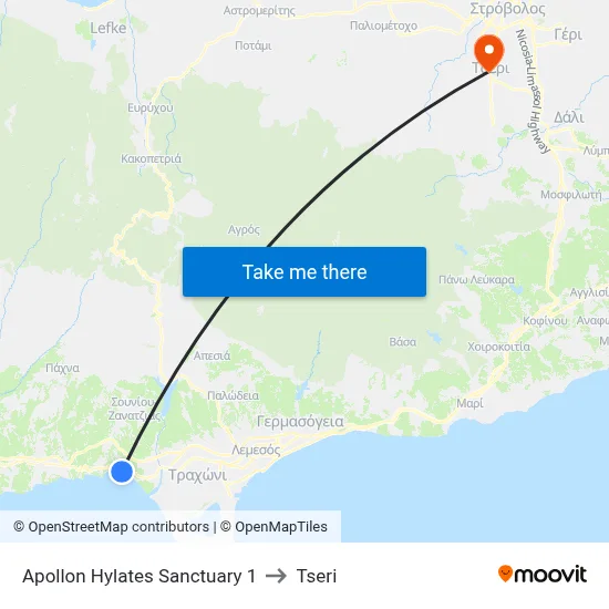 Apollon Hylates Sanctuary 1 to Tseri map
