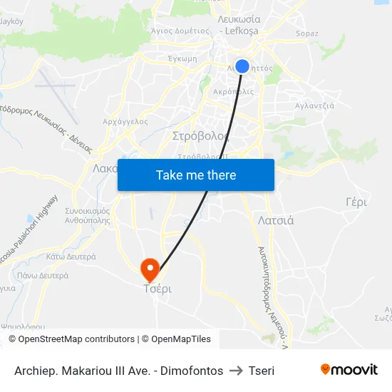 Archiep. Makariou III Ave. - Dimofontos to Tseri map