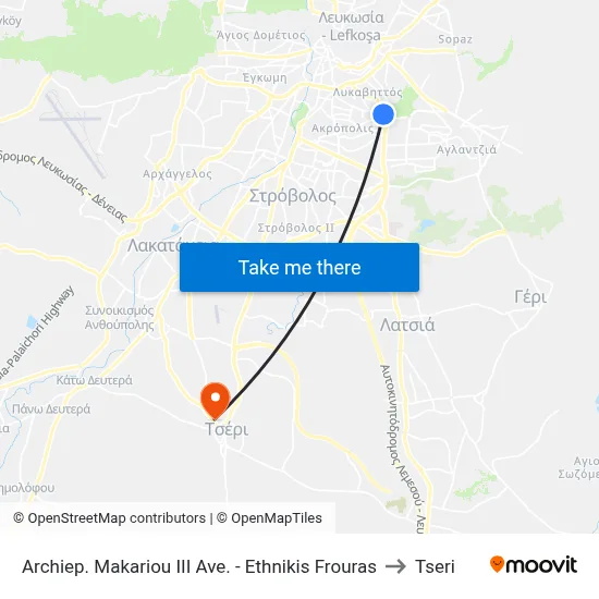 Archbishop Makarios III Ave. - National Guard to Tseri map