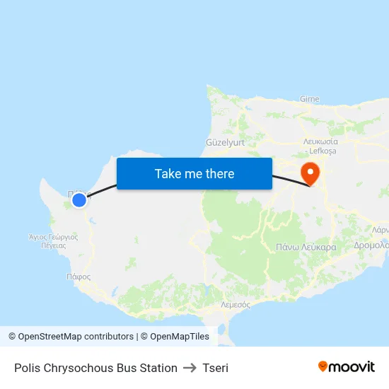 Polis Chrysochous Bus Station to Tseri map