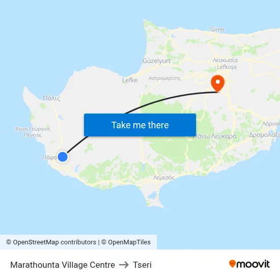 Marathounta Village Centre to Tseri map