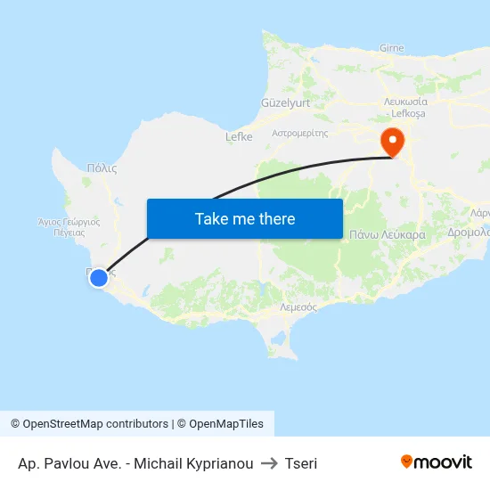 Ap. Pavlou Ave. - Michail Kyprianou to Tseri map