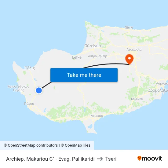 Archbishop Makarios III - Evagoras Pallikaridis to Tseri map