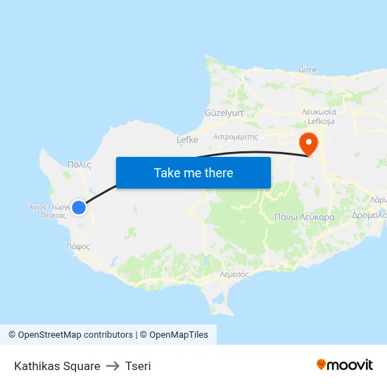 Kathikas Square to Tseri map