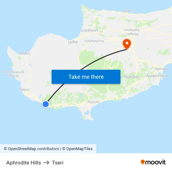 Aphrodite Hills to Tseri map