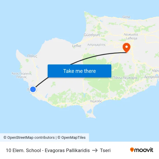 10th Elementary School - Evagoras Pallikarides to Tseri map