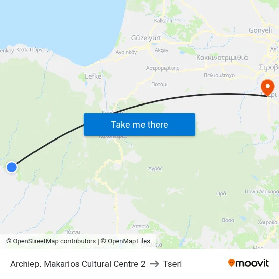 Archiep. Makarios Cultural Centre 2 to Tseri map
