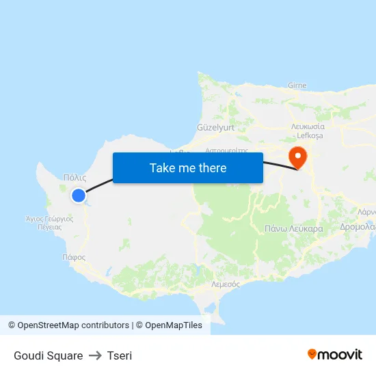 Goudi Square to Tseri map