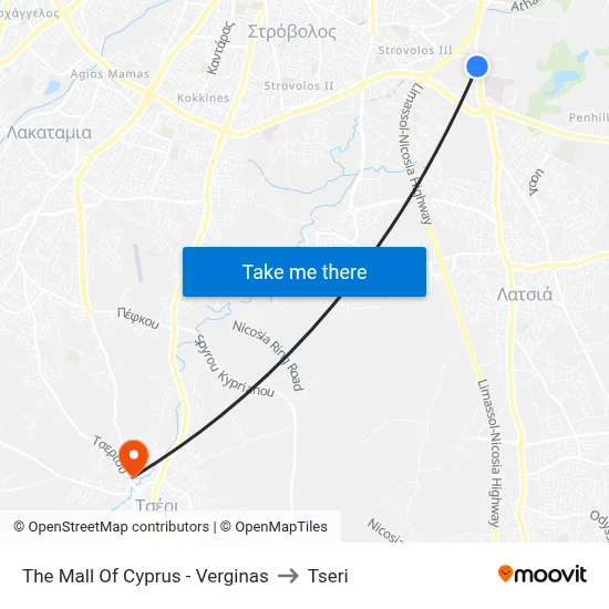 The Mall of Cyprus - Verginas to Tseri map