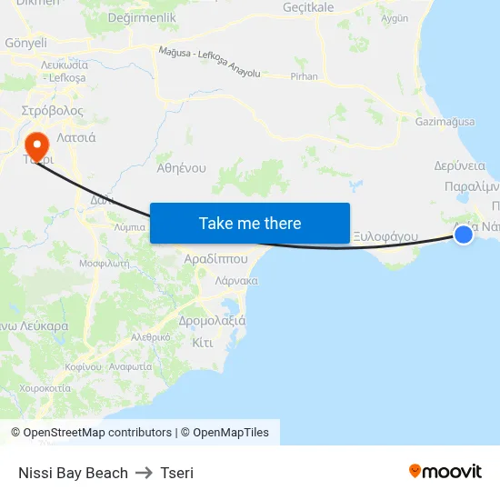 Nissi Bay Beach to Tseri map
