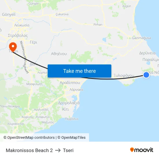 Makronissos Beach 2 to Tseri map