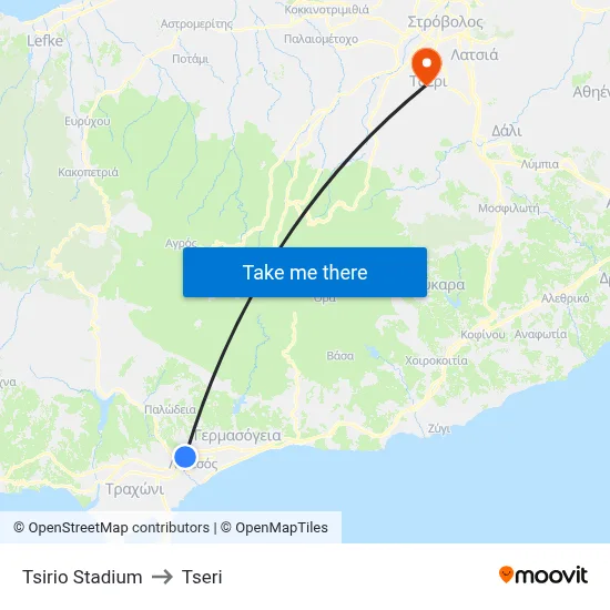 Tsirio Stadium to Tseri map