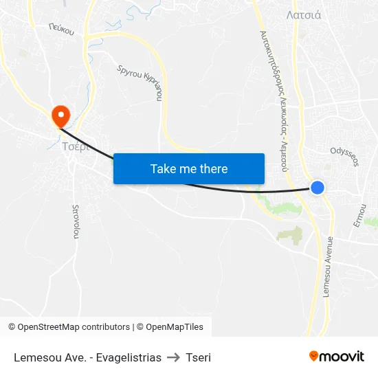 Lemesos Ave. - Evangelistria to Tseri map