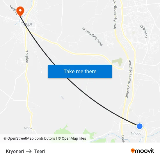 Kryoneri to Tseri map