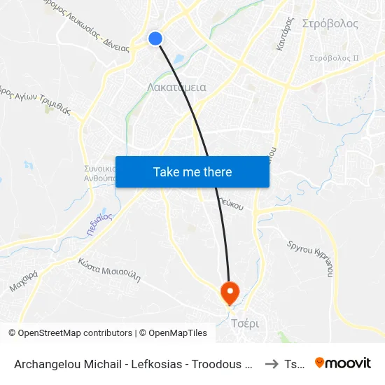 Archangelou Michail - Lefkosias - Troodous Hwy to Tseri map