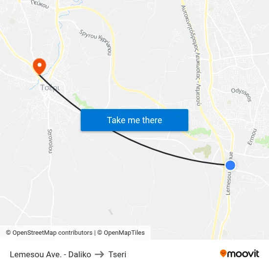 Lemesos Ave. - Daliko to Tseri map