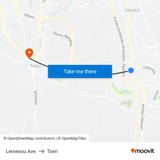 Limassol Ave to Tseri map