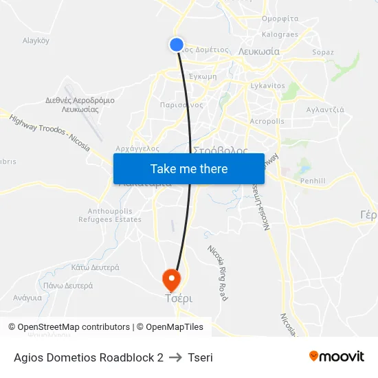 Agios Dometios Roadblock 2 to Tseri map