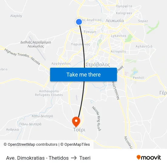 Ave. Dimokratias - Thetidos to Tseri map