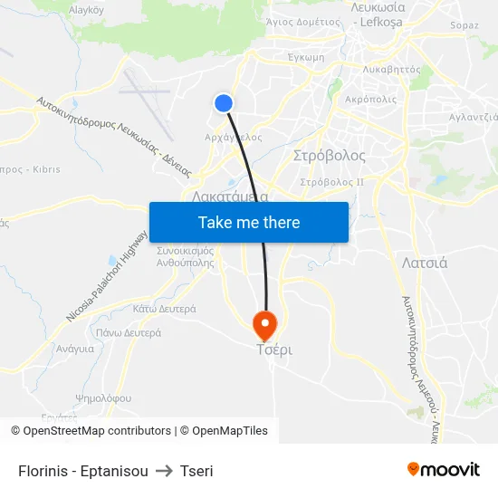 Florinis - Eptanisou to Tseri map