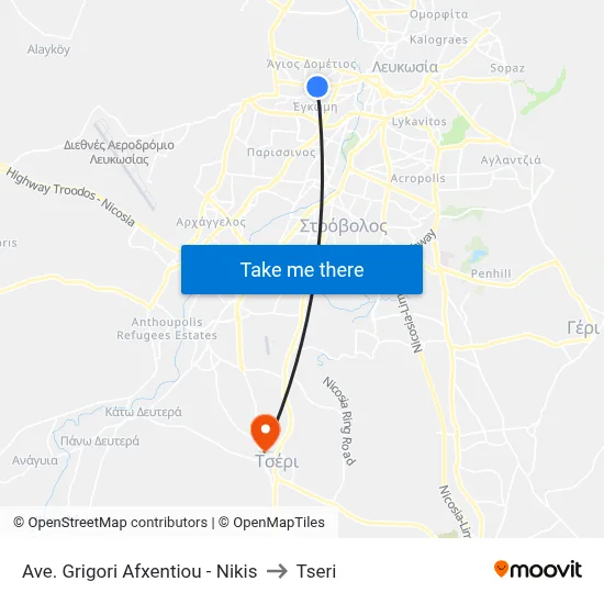 Ave. Grigori Afxentiou - Nikis to Tseri map