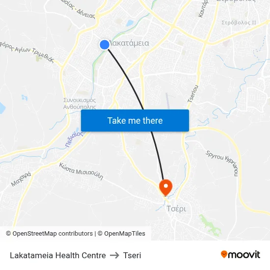 Lakatameia Health Centre to Tseri map
