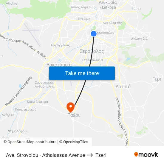 Strovolos Avenue - Athalassa Avenue to Tseri map