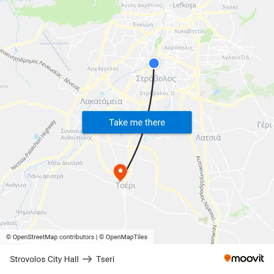 Strovolos City Hall to Tseri map