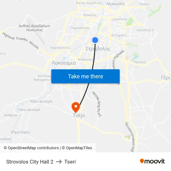 Strovolos City Hall 2 to Tseri map