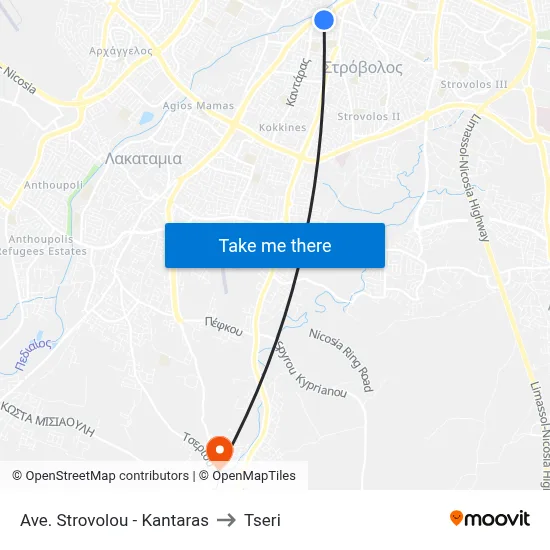 Strovolou Avenue - Kantaras to Tseri map