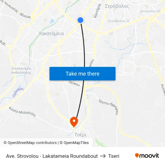 Ave. Strovolou - Lakatameia Roundabout to Tseri map