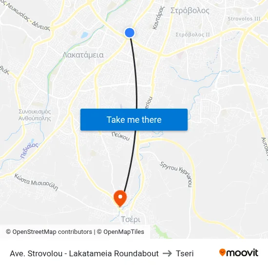 Ave. Strovolou - Lakatameia Roundabout to Tseri map