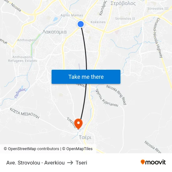 Ave. Strovolou - Averkiou to Tseri map