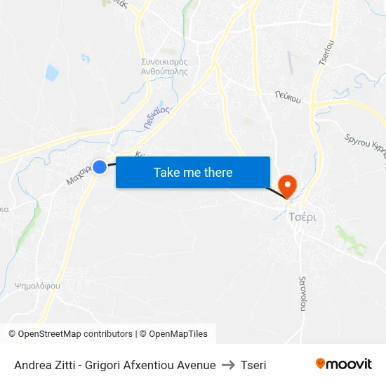 Andrea Zitti - Grigori Afxentiou Avenue to Tseri map