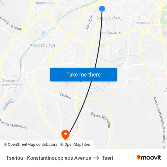 Tseriou - Constantinople Avenue to Tseri map