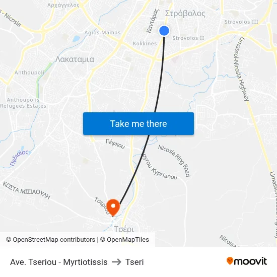 Tseriou Avenue - Myrtiotissis to Tseri map