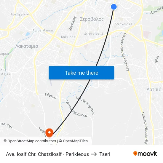 Ave. Iosif Chr. Chatziiosif - Perikleous to Tseri map