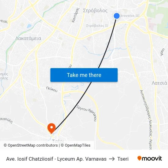 Ave. Iosif Chatziiosif - Lyceum Ap. Varnavas to Tseri map