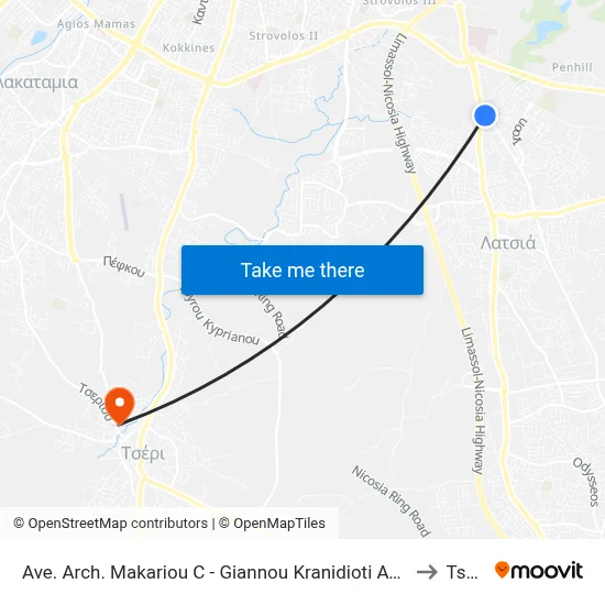 Ave. Arch. Makariou C - Giannou Kranidioti Ave. to Tseri map