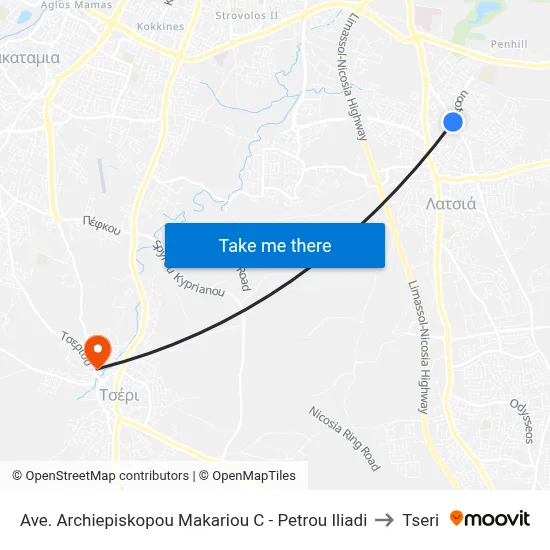 Ave. Arch. Makariou C - Petrou Iliadi to Tseri map