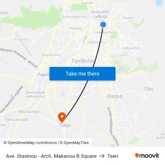 Ave. Stasinou - Arch. Makariou B Square to Tseri map