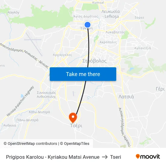 Prince Charles - Kyriakou Matsi Avenue to Tseri map