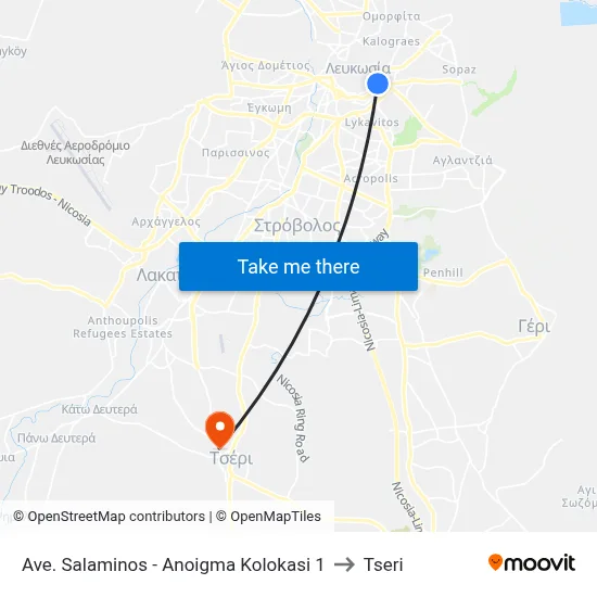 Salaminos Ave - Anoigma Kolokasi 1 to Tseri map