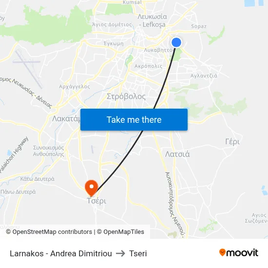 Larnaca - Andreas Dimitriou to Tseri map