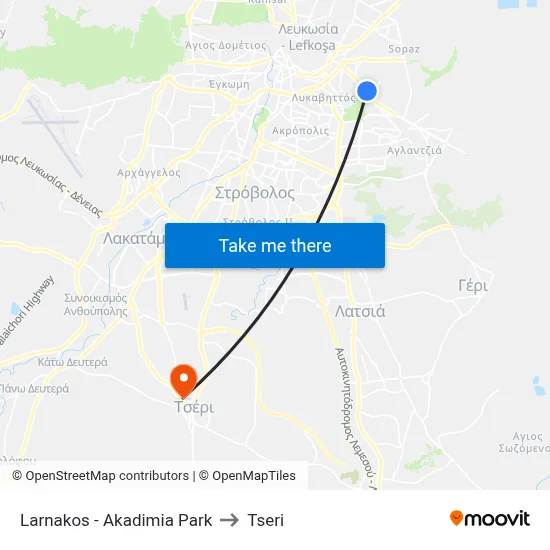 Larnakos - Akadimia Park to Tseri map