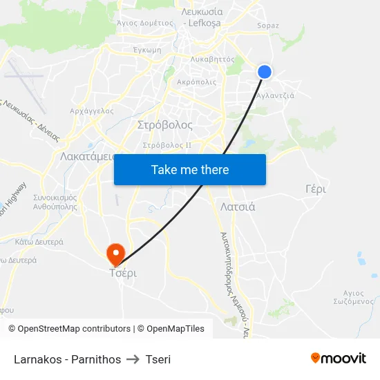 Larnakos - Parnithos to Tseri map