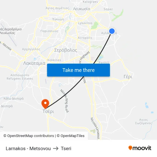 Larnakos - Metsovou to Tseri map