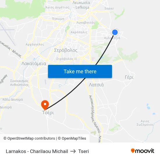 Larnakos - Charilaos Michail to Tseri map