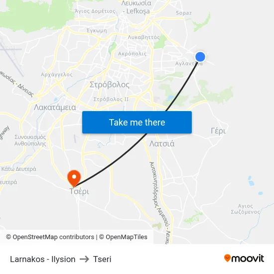 Larnaca - Elysium to Tseri map