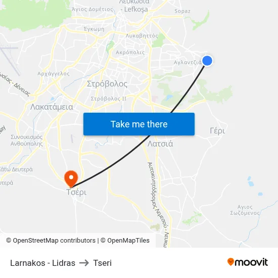 Larnaca - Lidras to Tseri map